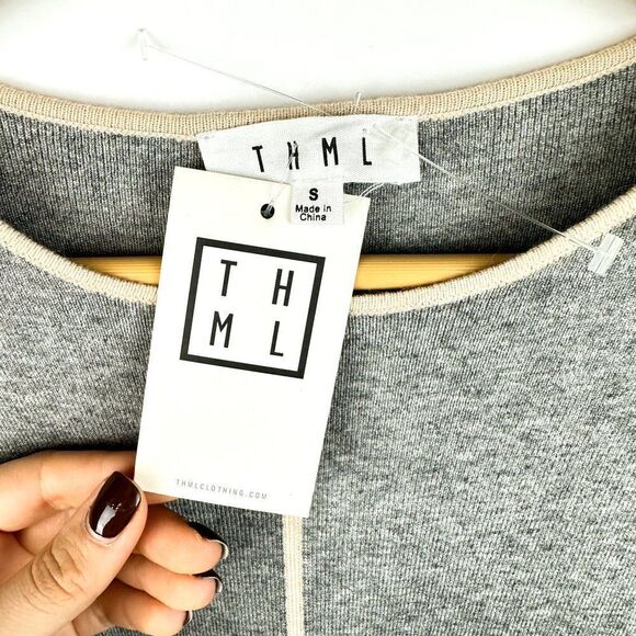 NWT THML Gray Striped Quarter Sleeve Knit Sweater Dress - Picture 5 of 10